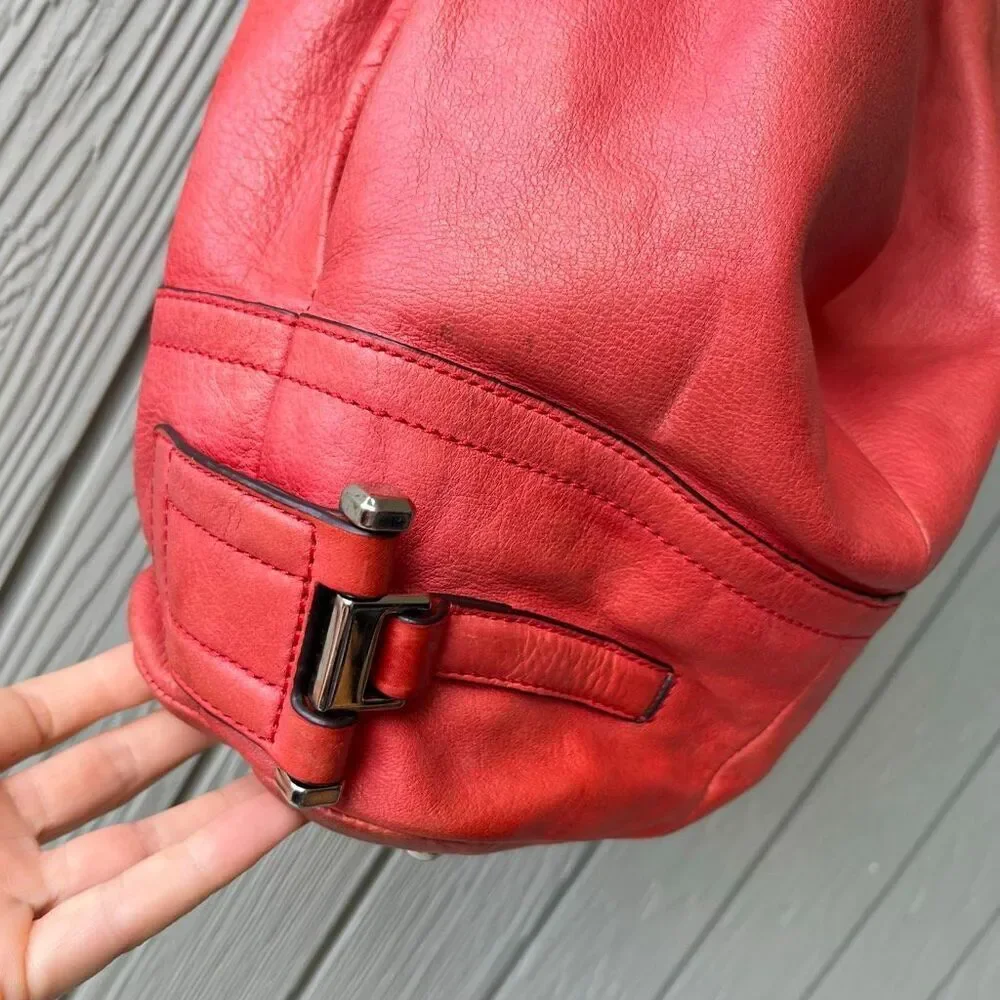 VTG B. Makowsky Coral Red Leather Hobo Bag | Slouchy Bucket Shoulder Purse - Picture 8 of 13